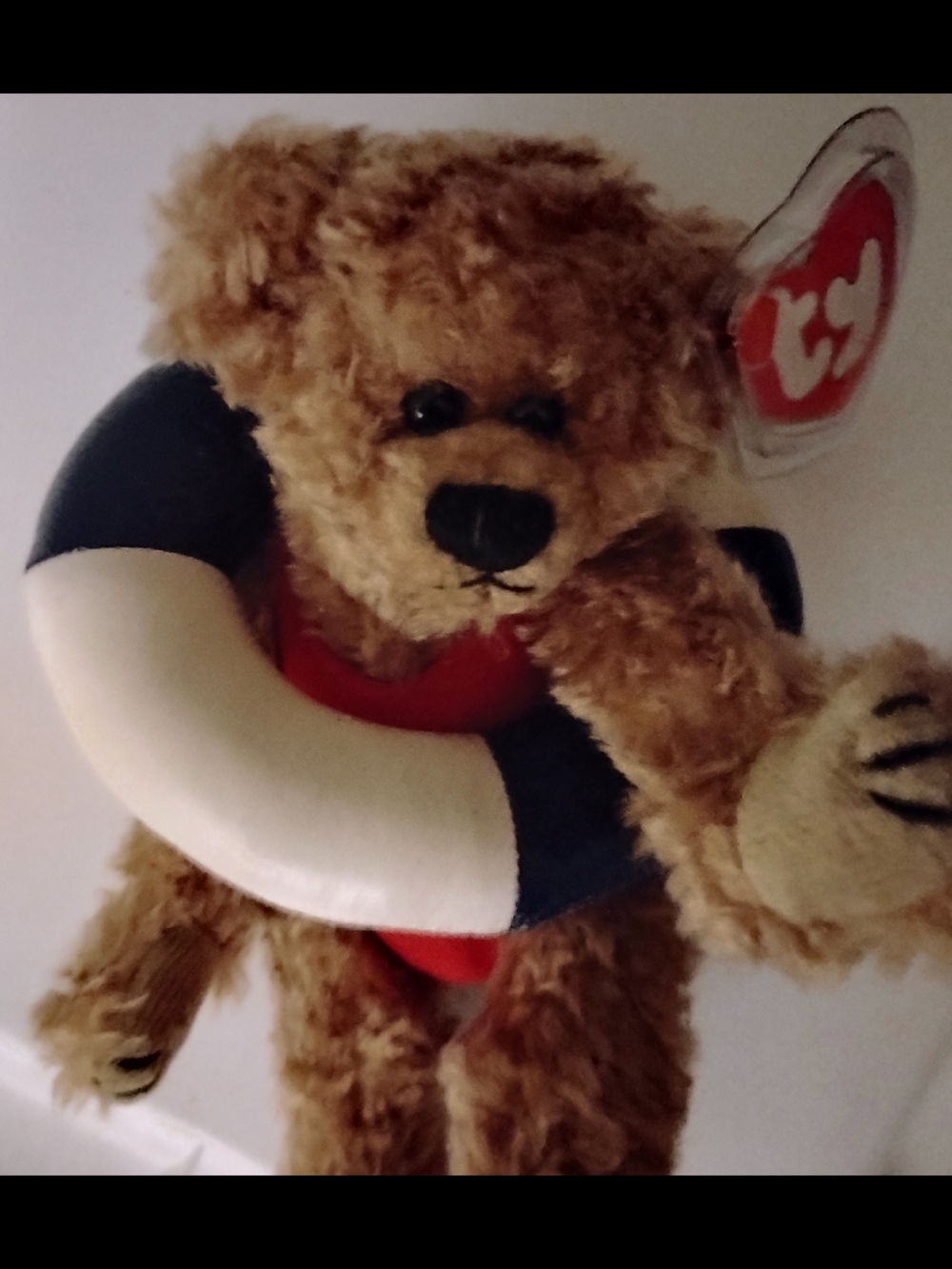 Ty Brown Teddy Bear with Red, White & Navy Lifesaver